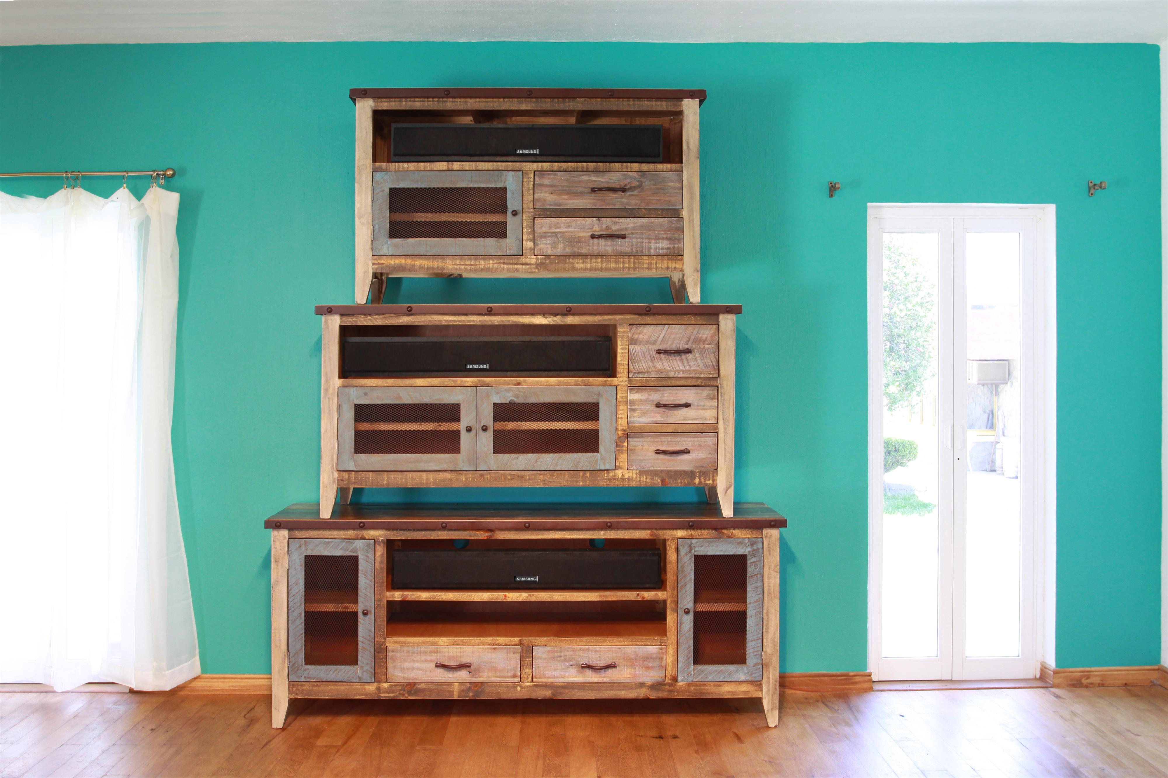 International Furniture Direct 900 Antique Solid Pine 52" TV Stand